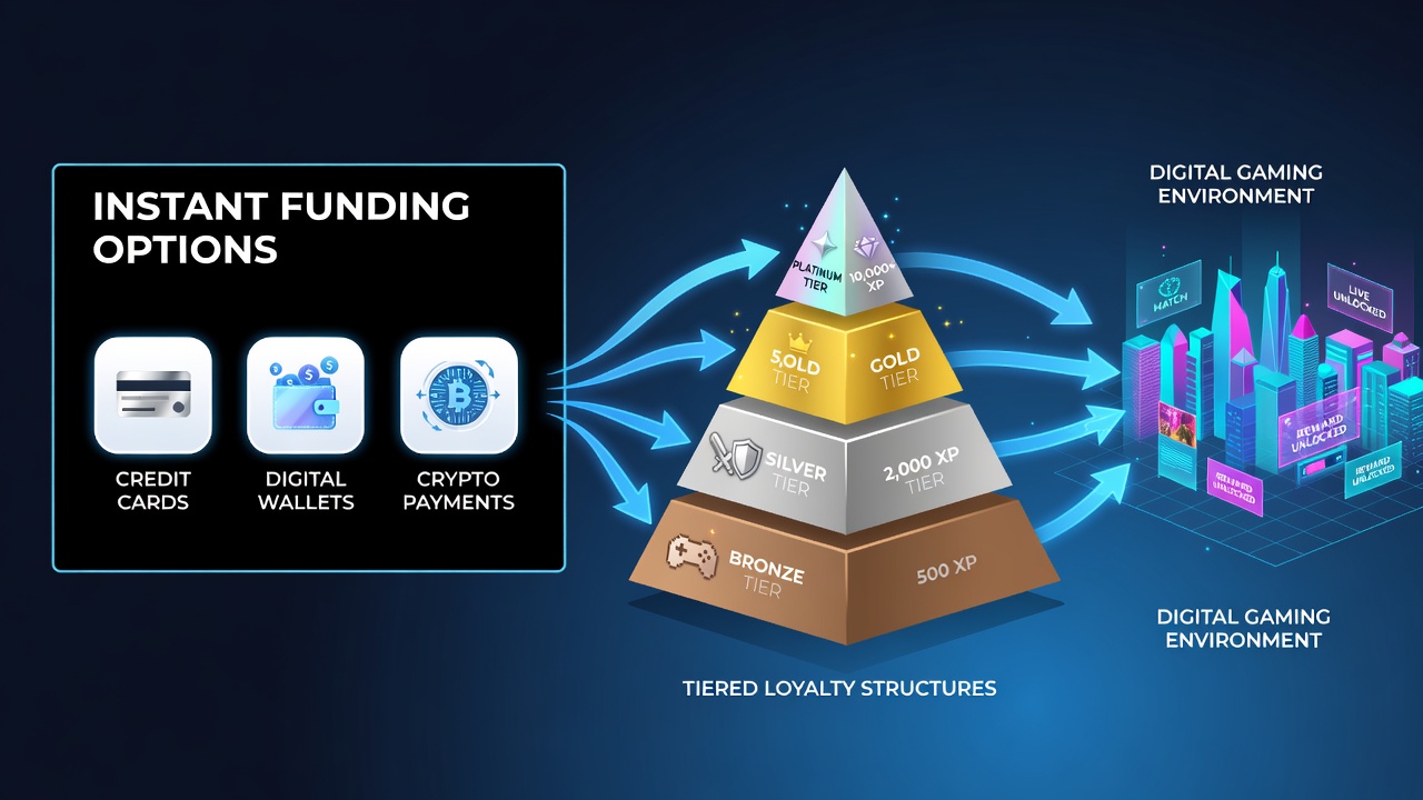 Diagram van gelaagde loyaliteitsstructuren met instant payments in gaming