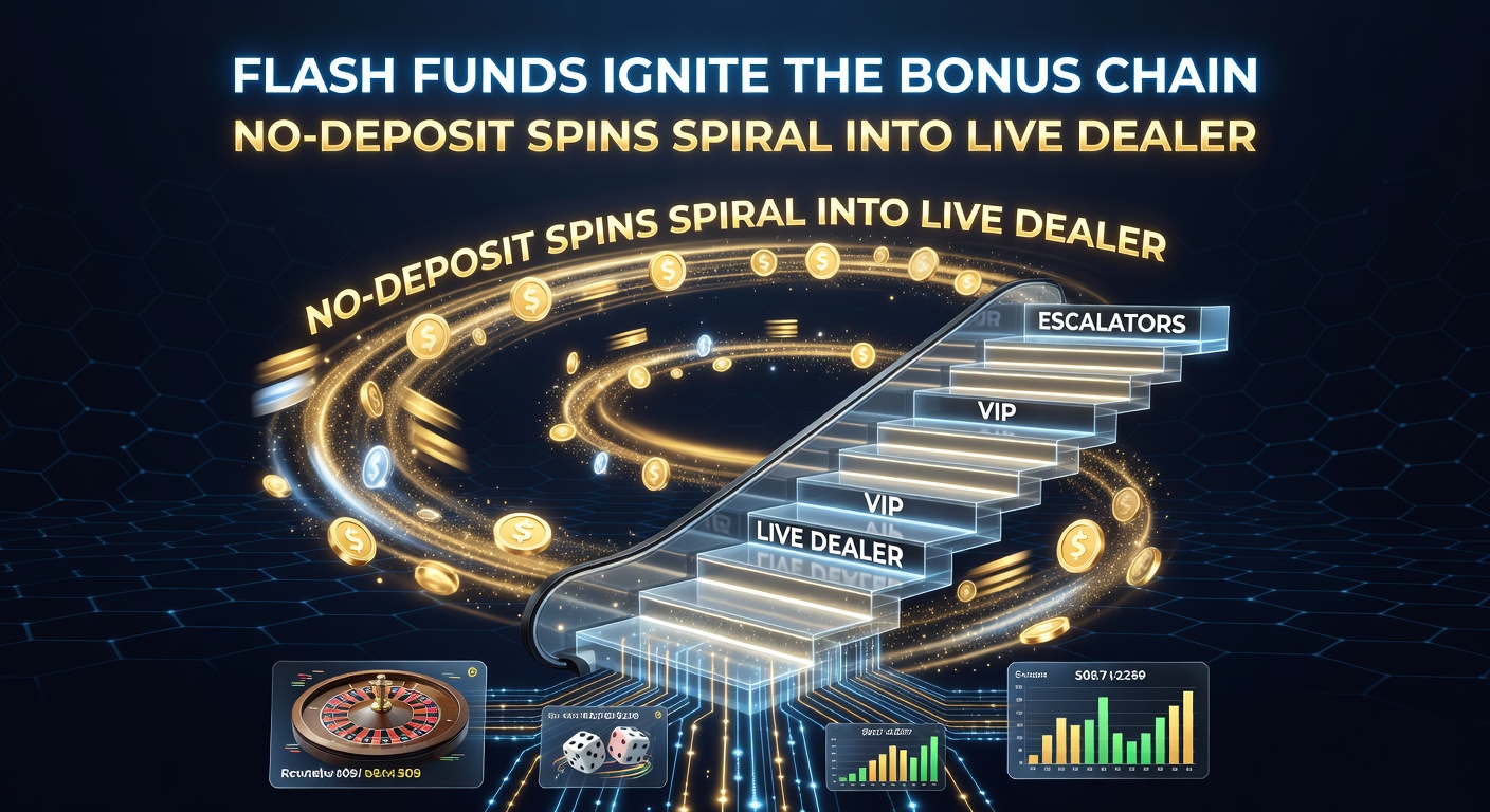 Visuele illustratie van een speler die van no-deposit spins via bonusketen naar VIP live dealer tafels escaleert