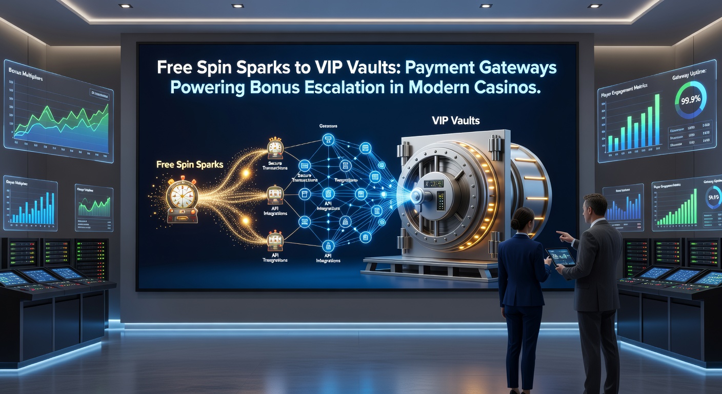 Illustratie van een speler die via mobiele e-wallet een bonusladder beklimt, van basis free spins naar VIP-schatkisten met goud en slotsymbolen