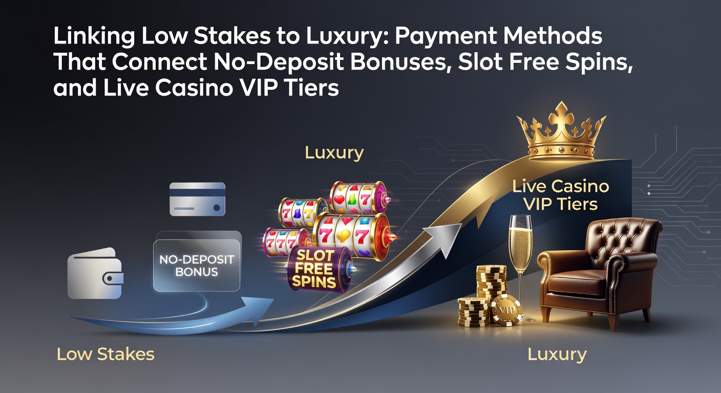 Grafische weergave van een gouden brug die een eenvoudige slotmachine verbindt met een luxueuze live casino VIP-tafel, met pijlen die betalingsiconen zoals e-wallets en crypto tonen