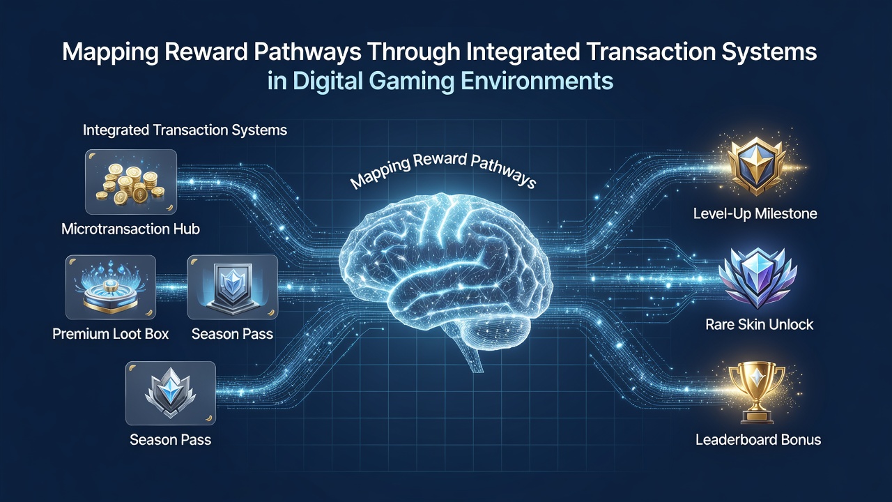 Diagram van beloningspaden en transactiesystemen in digitale spellen