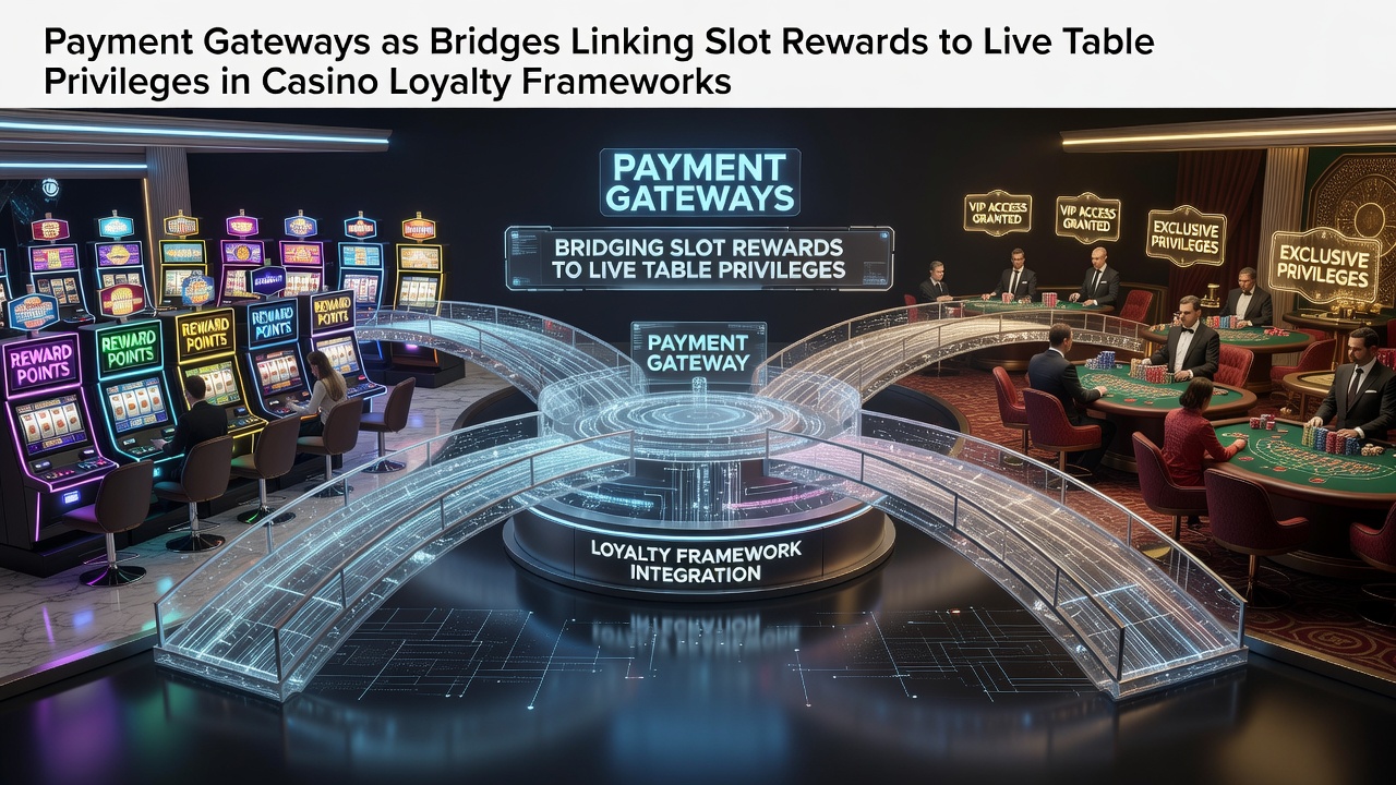 Illustratie van betaalpoorten die slotrewards koppelen aan live tafelprivileges in casino loyaliteitsprogramma's