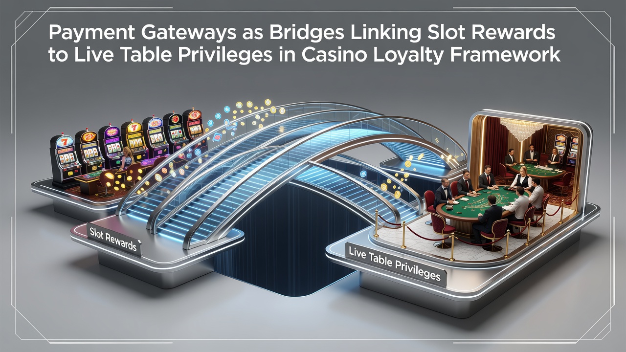 Diagram van hoe betaalpoorten slotbeloningen koppelen aan live casino privileges via loyaliteitskaders