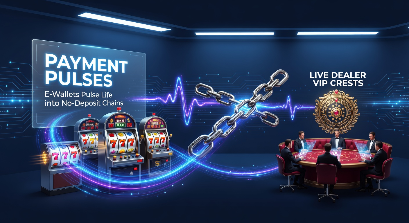 Grafiek van e-wallet transacties die no-deposit bonussen verbinden met casino spellen, met pulserende lijnen van slots naar live tafels